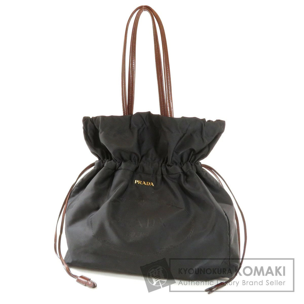 Prada Tessuto Drawstring Tote black gathered drawstring rolled leather